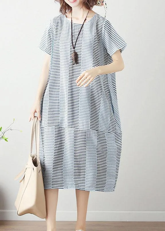 100% light blue striped Cotton Long Shirts patchwork Dresses summer Dresses