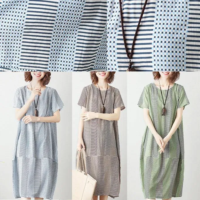 100% light blue striped Cotton Long Shirts patchwork Dresses summer Dresses