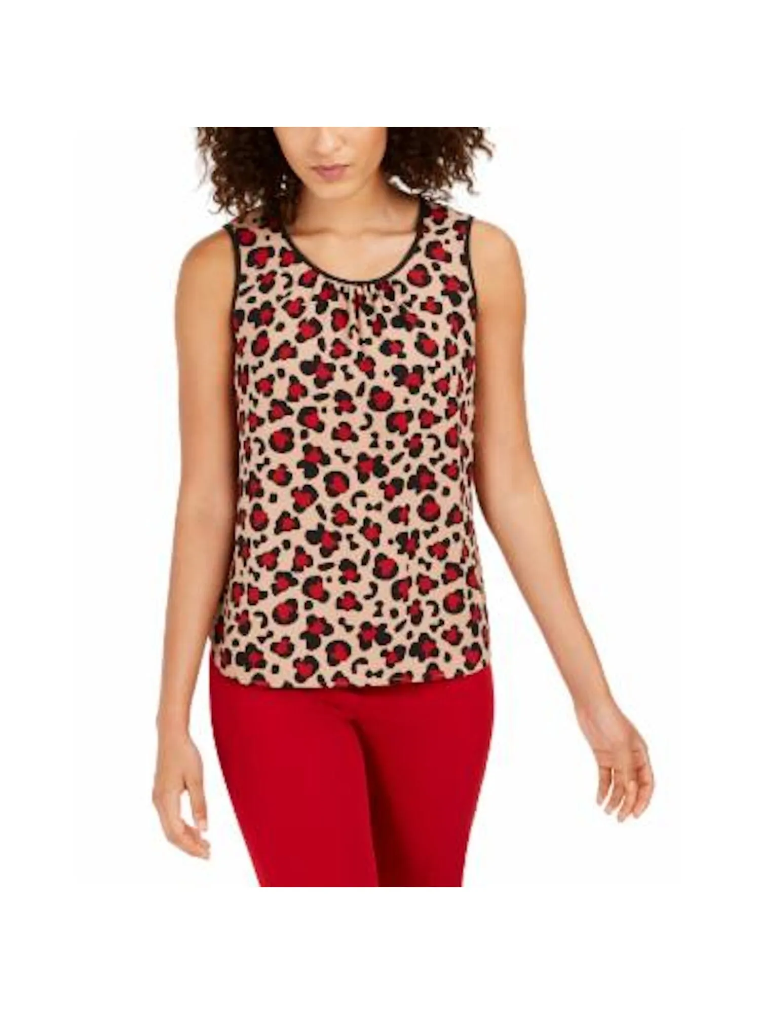 ANNE KLEIN Womens Printed Sleeveless Jewel Neck Tank Top