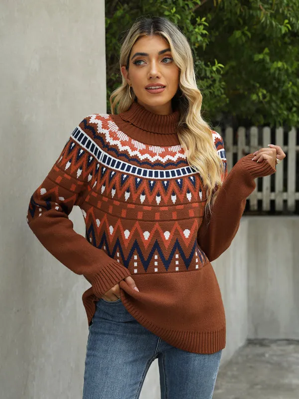 Aztec Knit Chunky Turtleneck Sweater