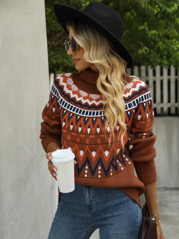 Aztec Knit Chunky Turtleneck Sweater