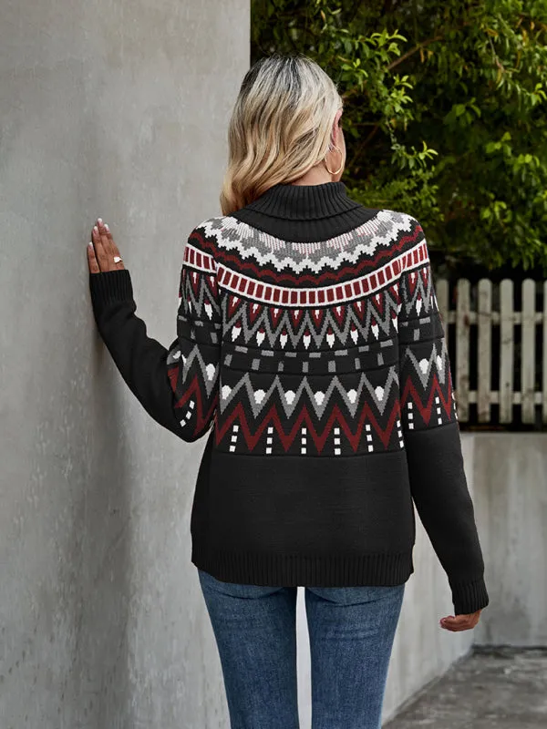 Aztec Knit Chunky Turtleneck Sweater