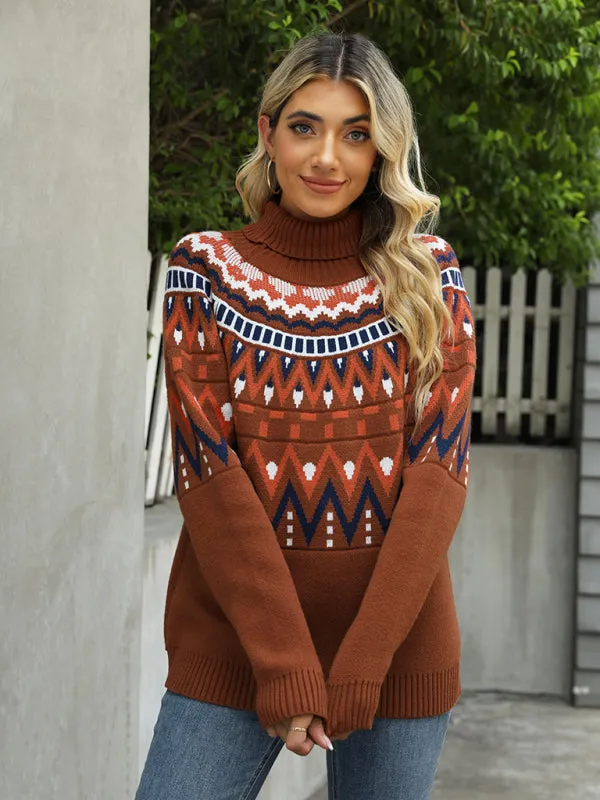 Aztec Knit Chunky Turtleneck Sweater