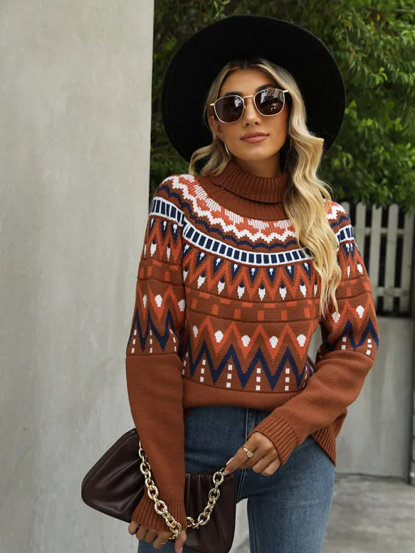 Aztec Knit Chunky Turtleneck Sweater