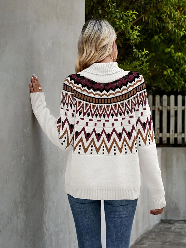 Aztec Knit Chunky Turtleneck Sweater