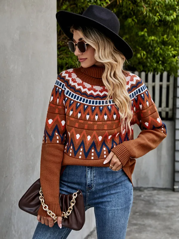 Aztec Knit Chunky Turtleneck Sweater