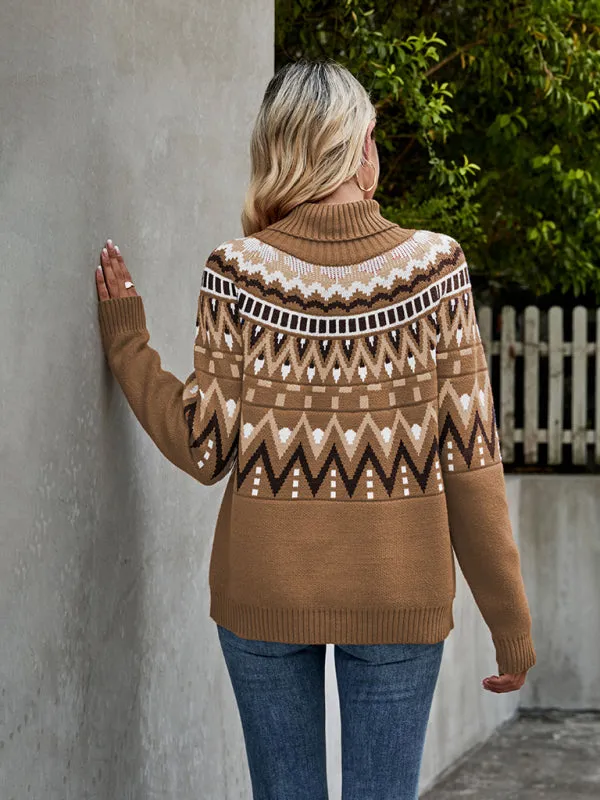 Aztec Knit Chunky Turtleneck Sweater