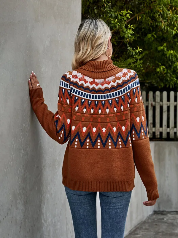 Aztec Knit Chunky Turtleneck Sweater