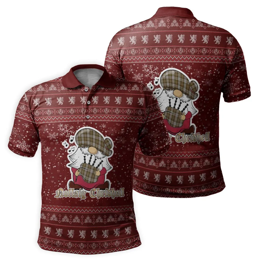 Baillie Dress Clan Christmas Family Polo Shirt with Funny Gnome Playing Bagpipes