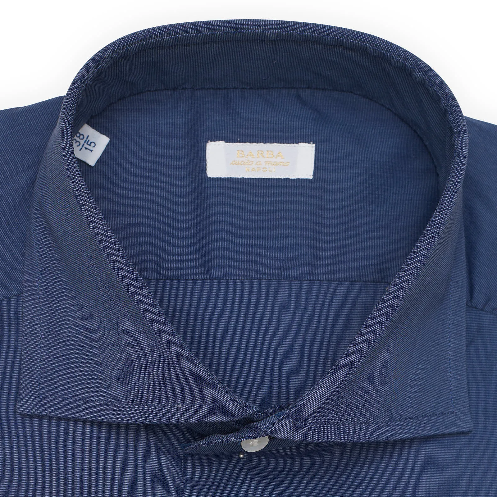 BARBA Napoli Handmade Solid Navy Blue Stretch Shirt EU 38 NEW US 15