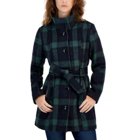 BCX Juniors Belted Double Breasted Peacoat in Navy Green