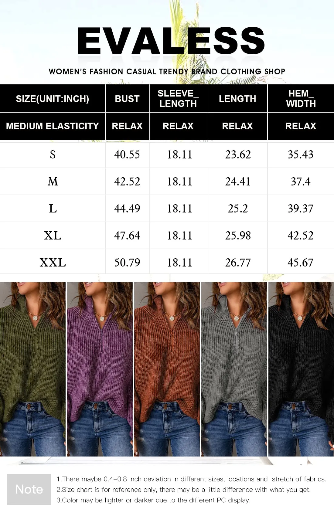 Blue Sweaters for Women Waffle Kint Long Sleeve Zip Pullover Polo V Neck Sweater for Women - EVALESS