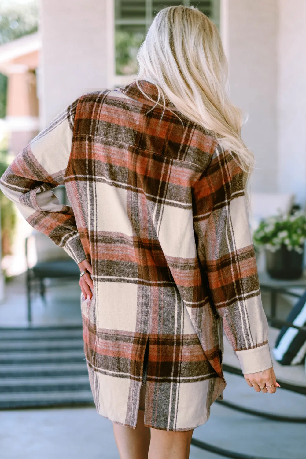 Brown and Cream Plaid Shirt Jacket