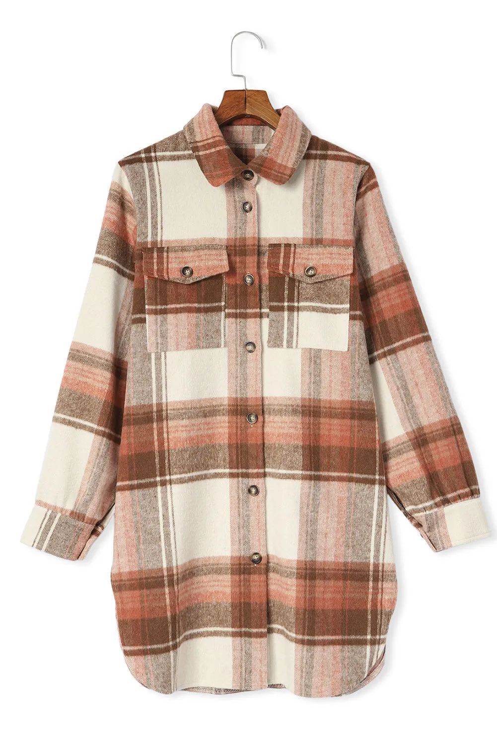 Brown and Cream Plaid Shirt Jacket