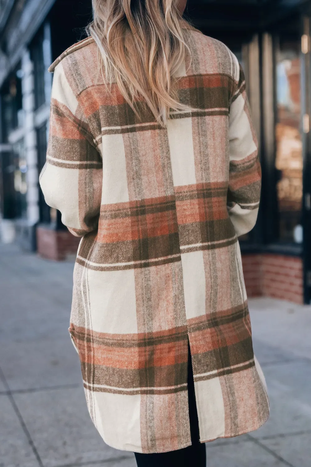 Brown and Cream Plaid Shirt Jacket