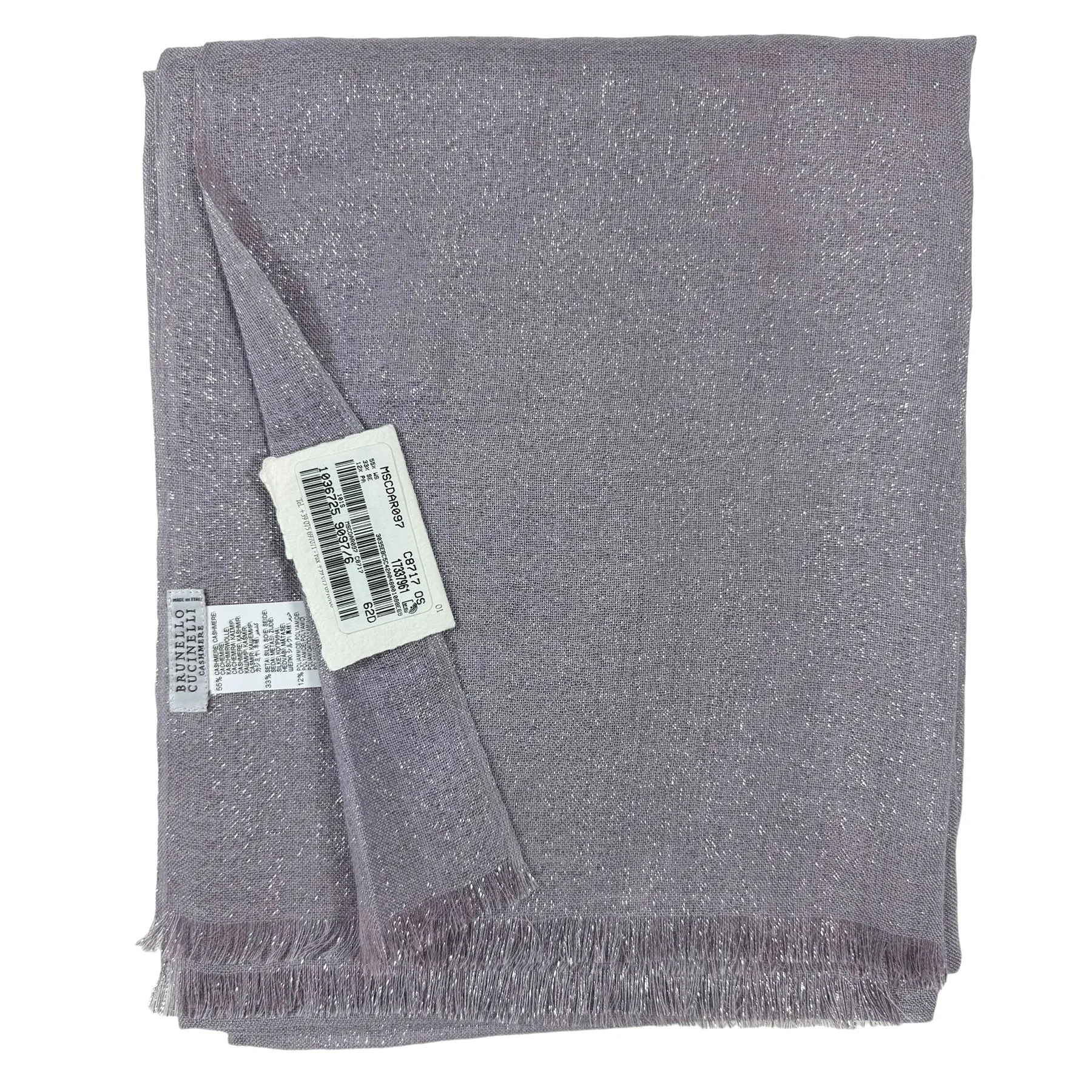 Brunello Cucinelli Cashmere Silk Scarf Gray Lavender Silver Sparkling - Luxury Large Women Shawl