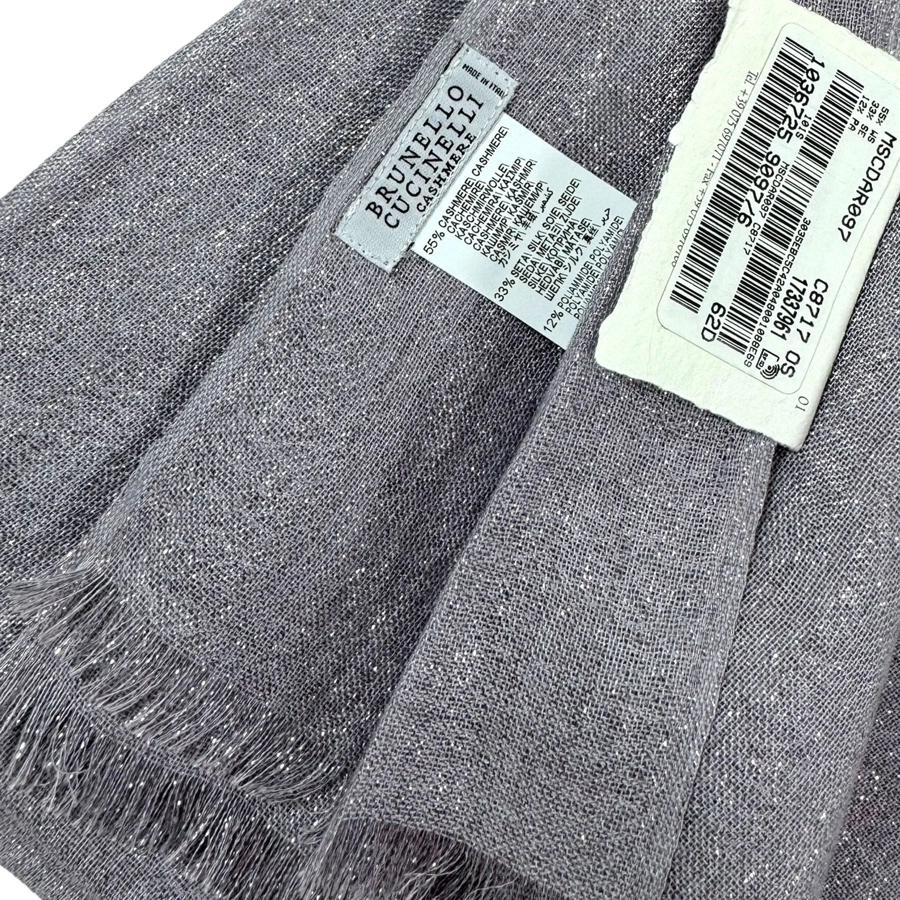 Brunello Cucinelli Cashmere Silk Scarf Gray Lavender Silver Sparkling - Luxury Large Women Shawl