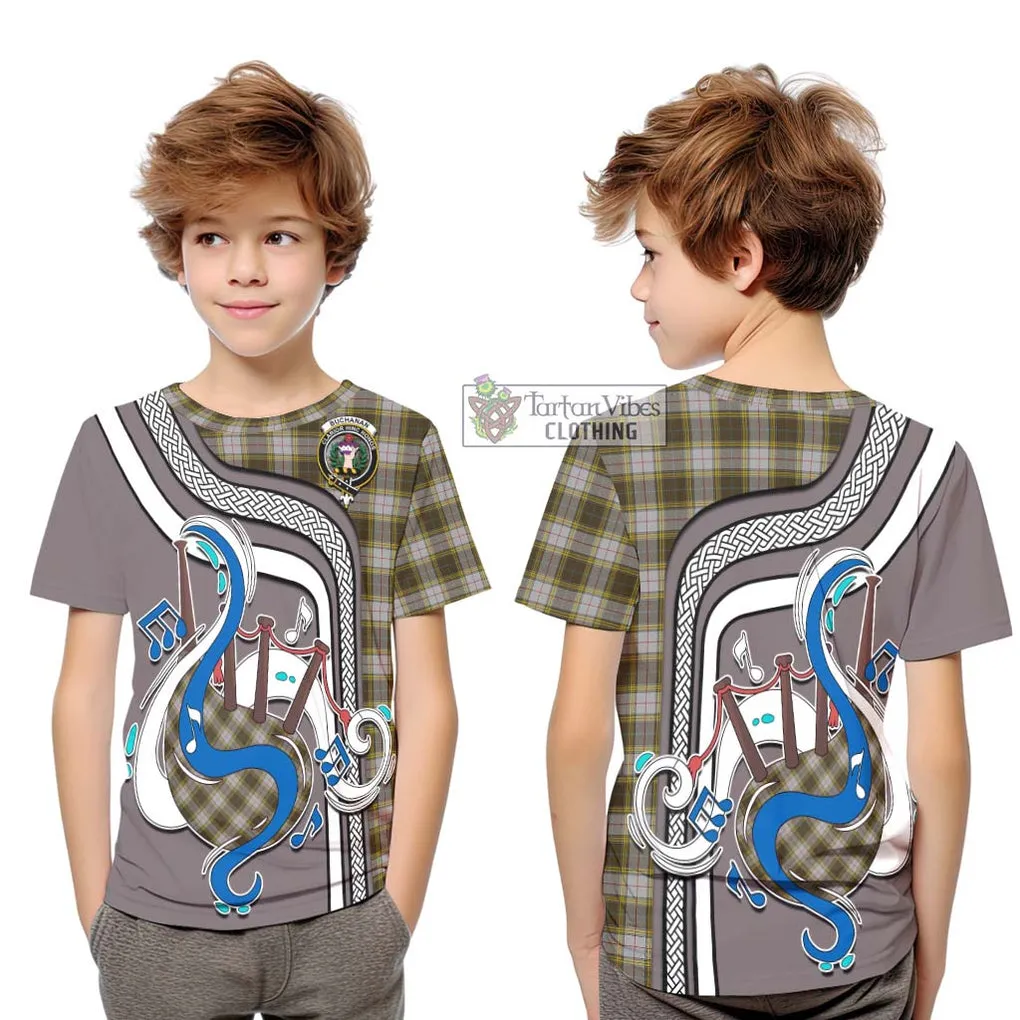 Buchanan Dress Tartan Kid T-Shirt with Epic Bagpipe Style