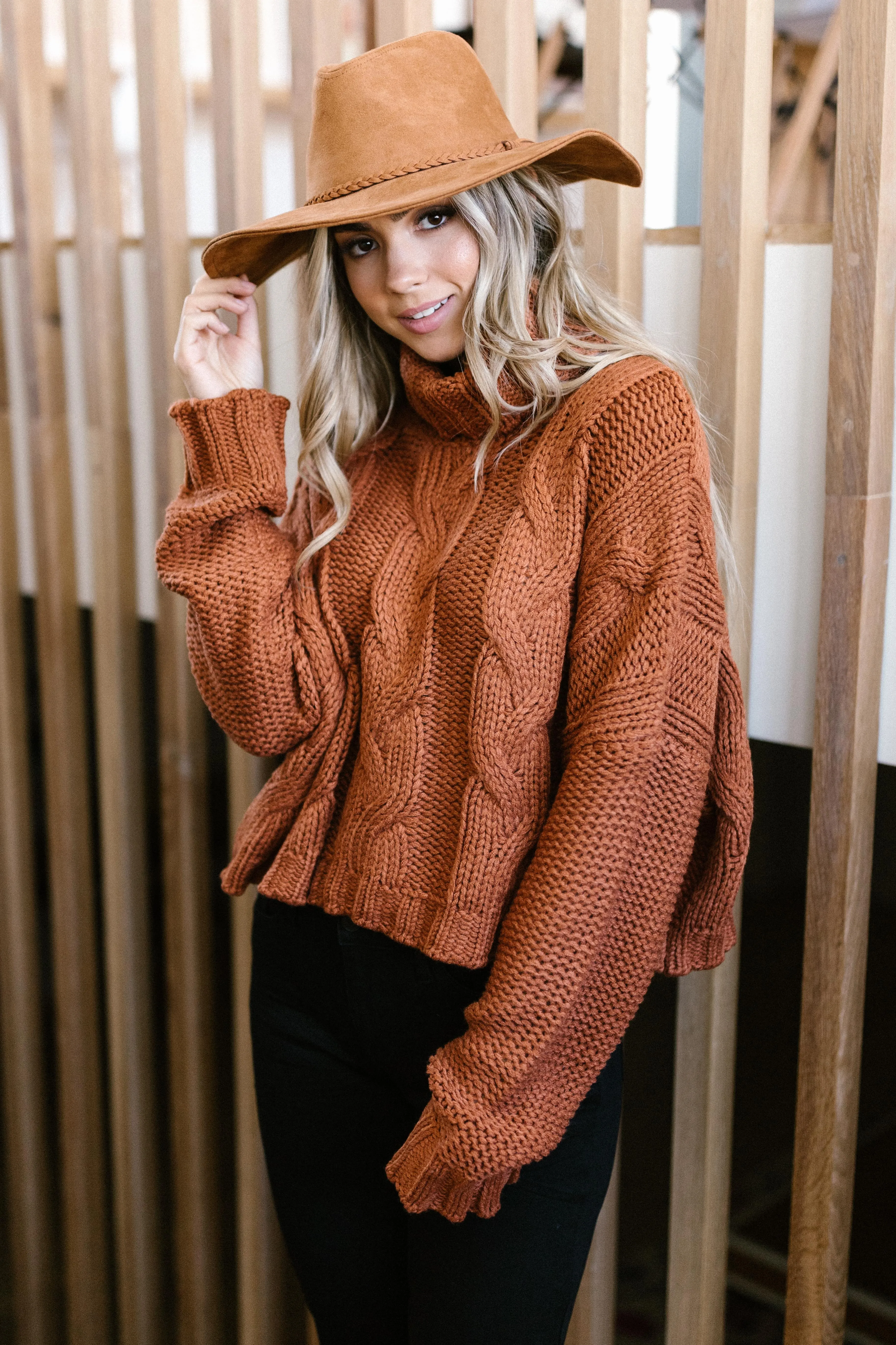 Classic Cable Knit Sweater in Ginger Spice