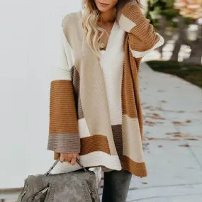 Colorblock Patchwork Long Sweater Cardigan