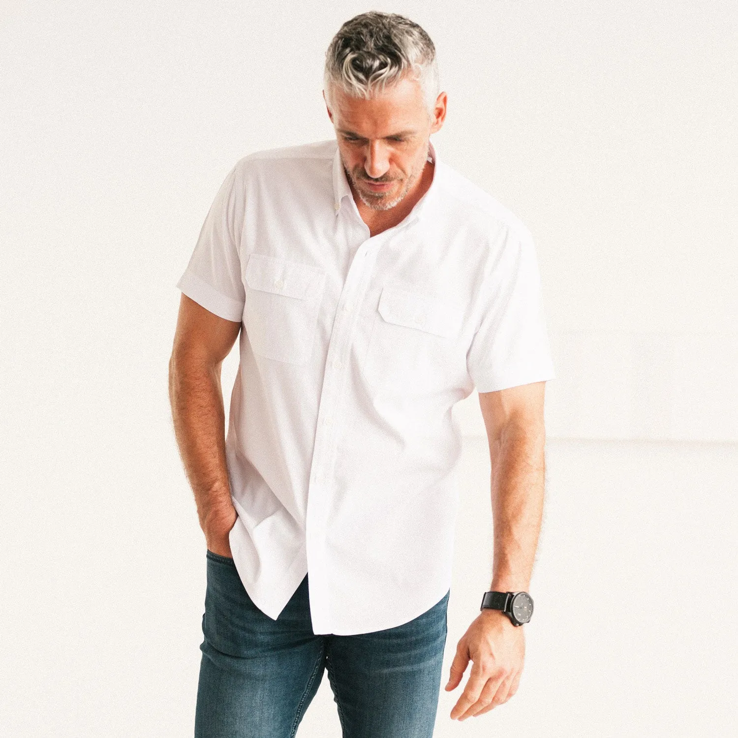 Constructor Short Sleeve Utility Shirt –  White Mercerized Cotton