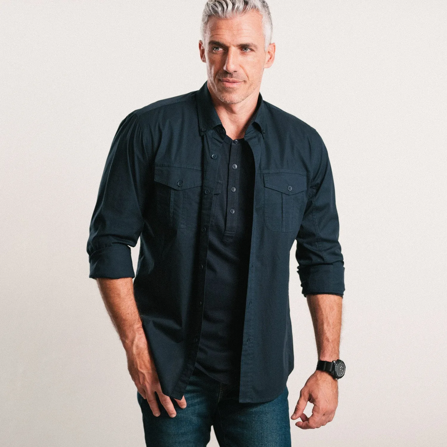 Editor Shirt – Dark Navy Stretch Cotton Poplin