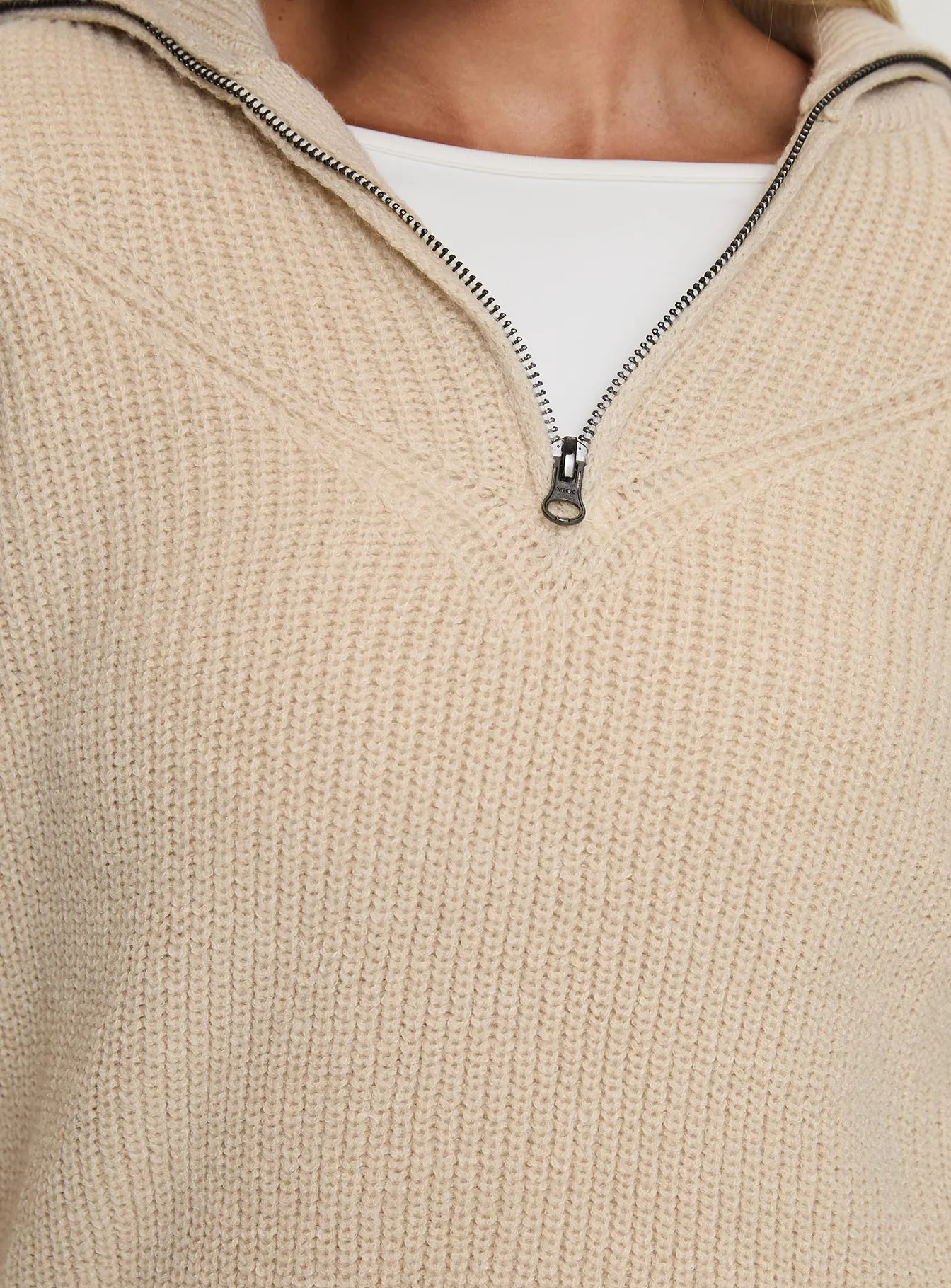 Fireheart Zip Through Knit Sweater Beige