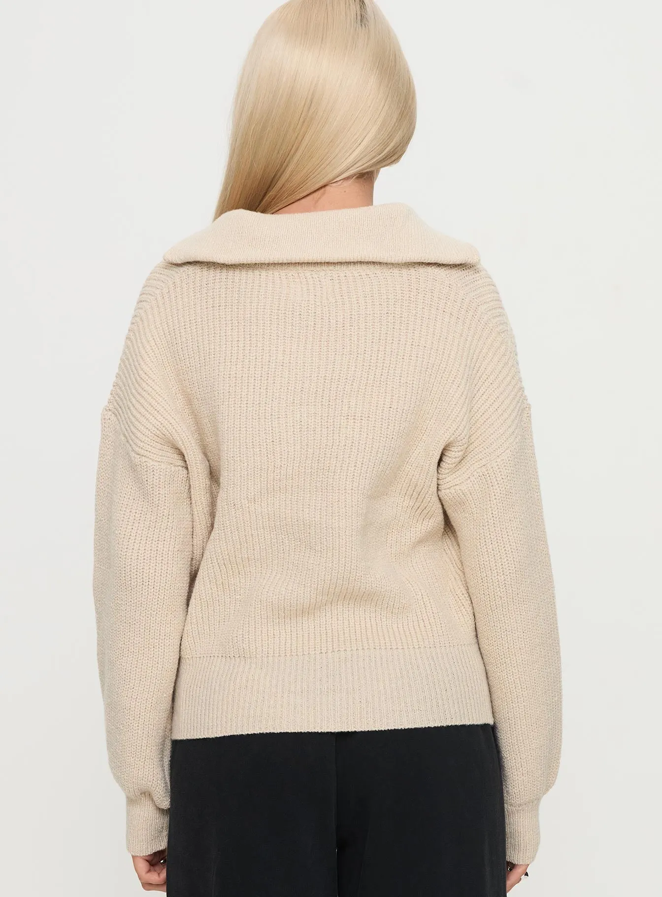 Fireheart Zip Through Knit Sweater Beige