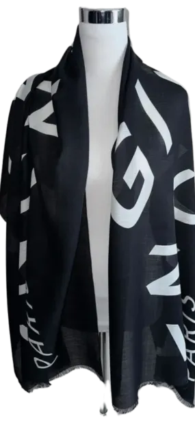 GIVENCHY Wool / Silk Print Black Scarf