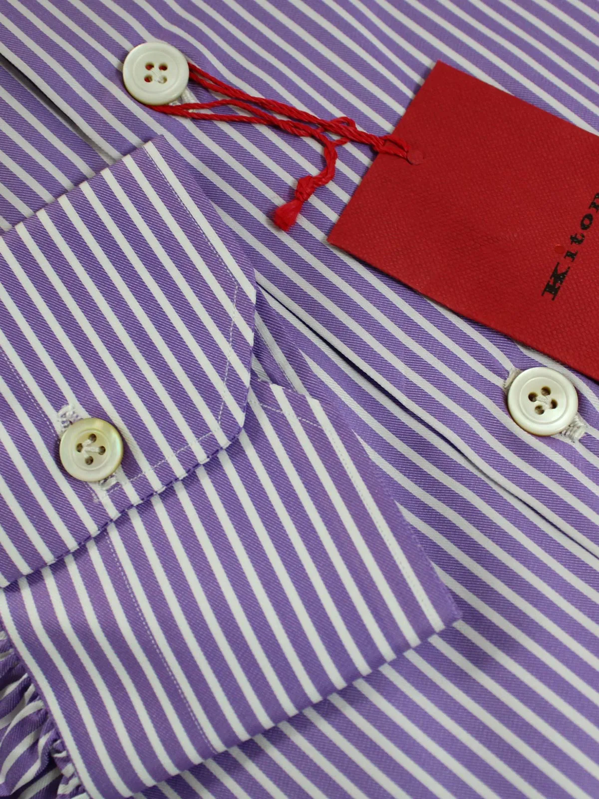 Kiton Dress Shirt White Purple Stripes 40 - 15 3/4 SALE