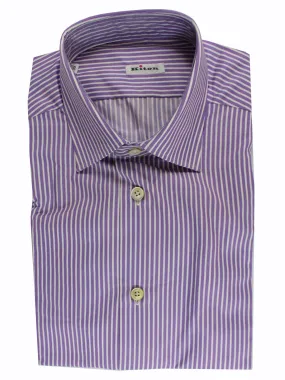 Kiton Dress Shirt White Purple Stripes 40 - 15 3/4 SALE