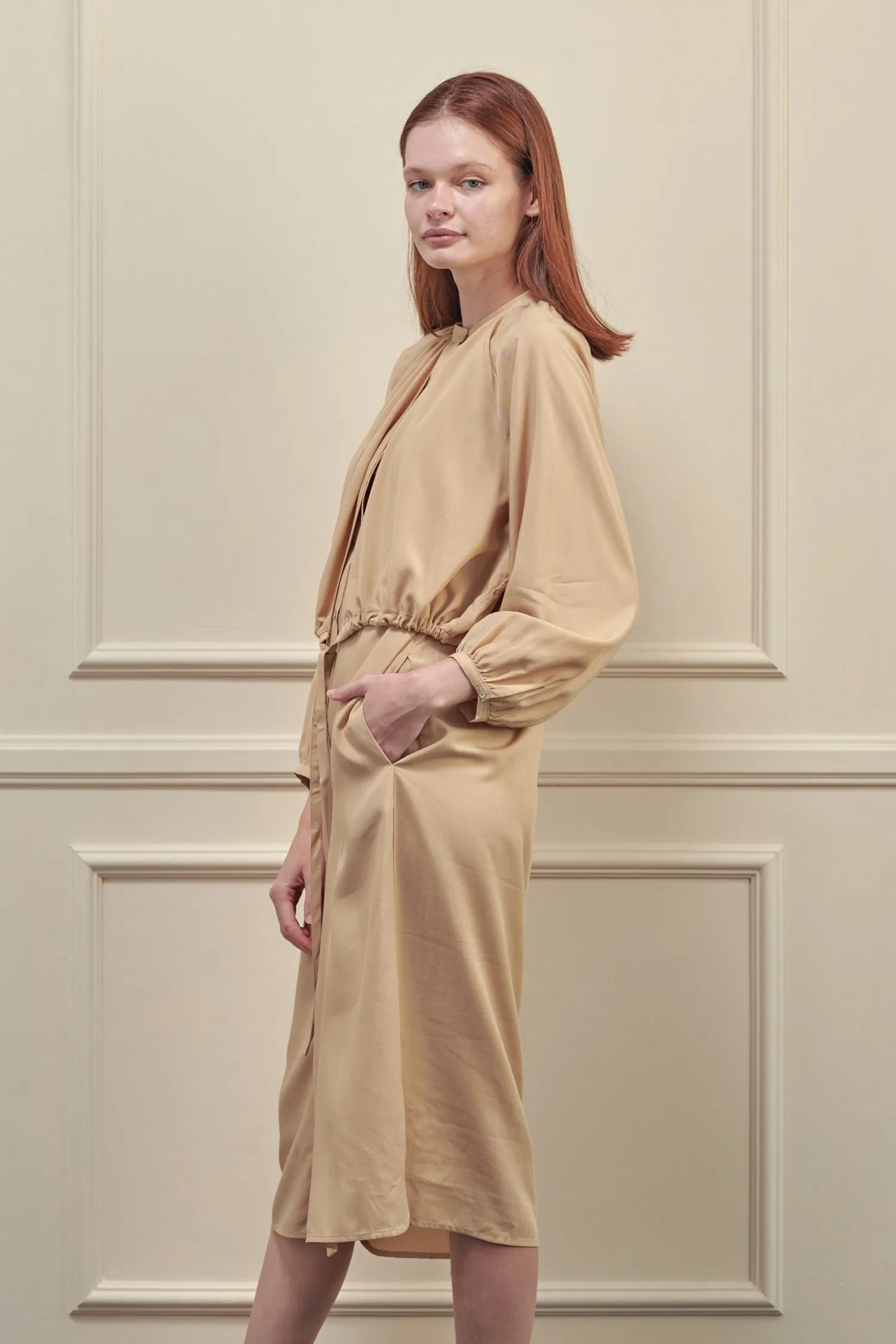 Layered long tencel shirts dress