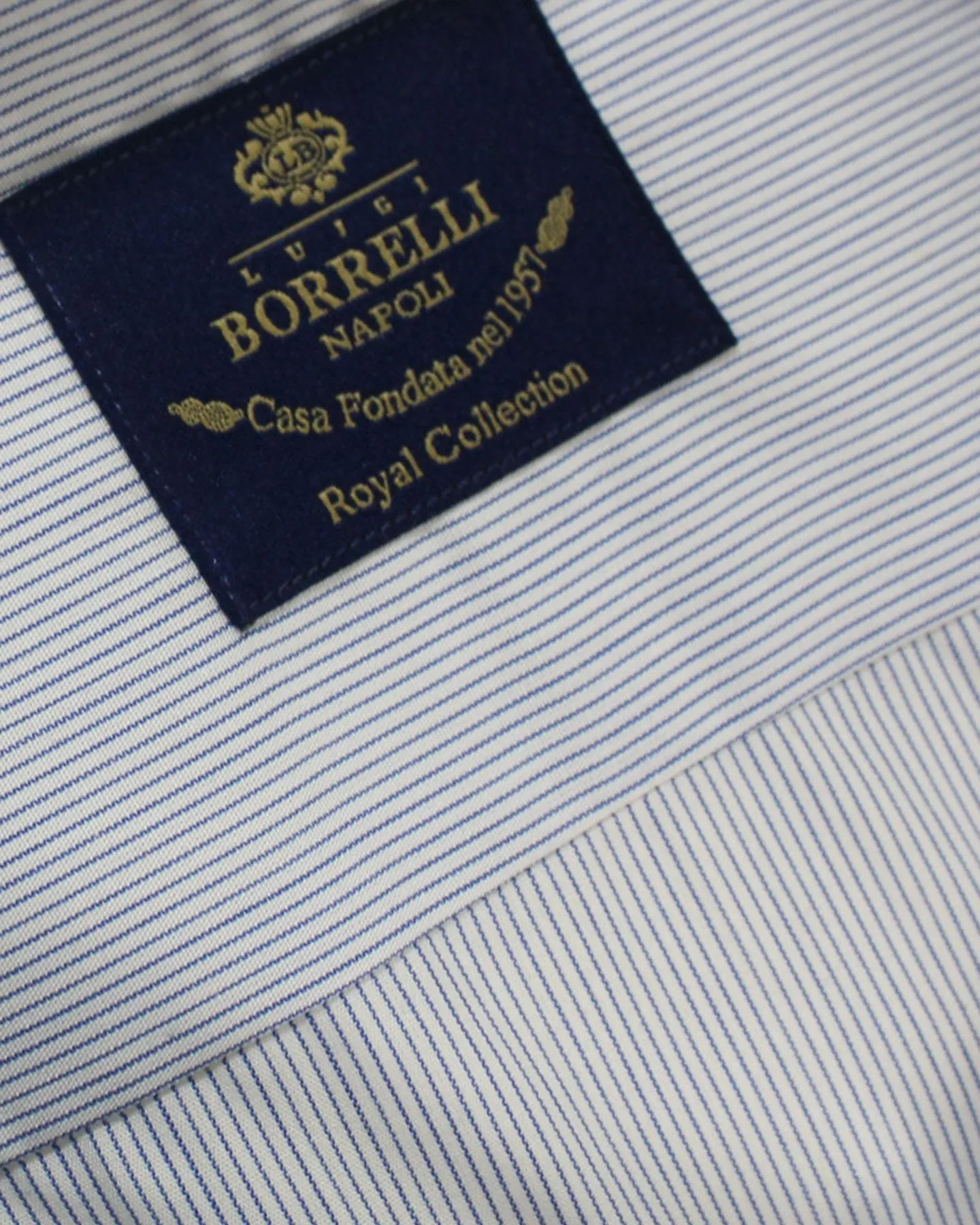 Luigi Borrelli Dress Shirt White Blue Stripes - Royal Collection 38 - 15 SALE