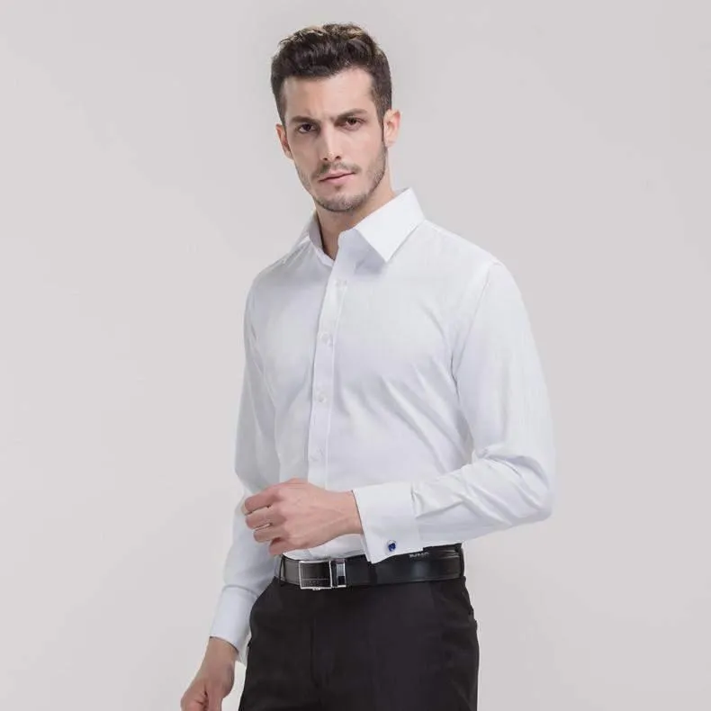 Men's Luxury Shirts, French Cuff, Dress Shirts, Formal Twill Shirt (Cufflinks Included)