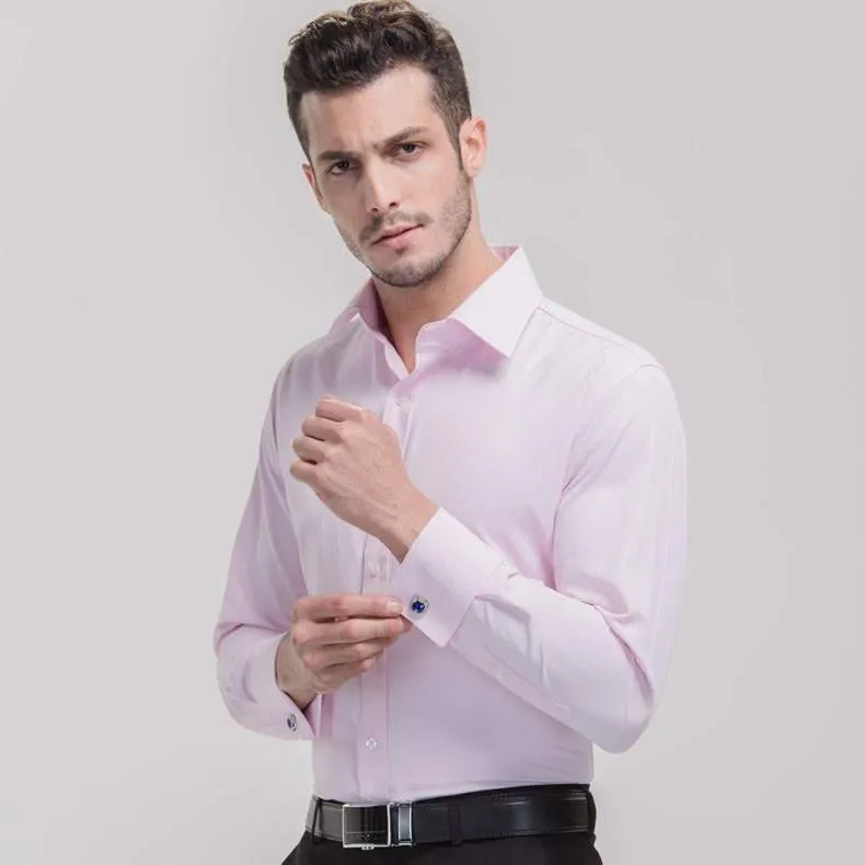 Men's Luxury Shirts, French Cuff, Dress Shirts, Formal Twill Shirt (Cufflinks Included)