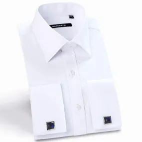 Men's Luxury Shirts, French Cuff, Dress Shirts, Formal Twill Shirt (Cufflinks Included)