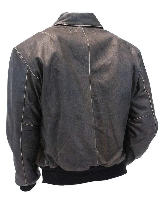 Mens Vintage Black Leather Bomber Jacket