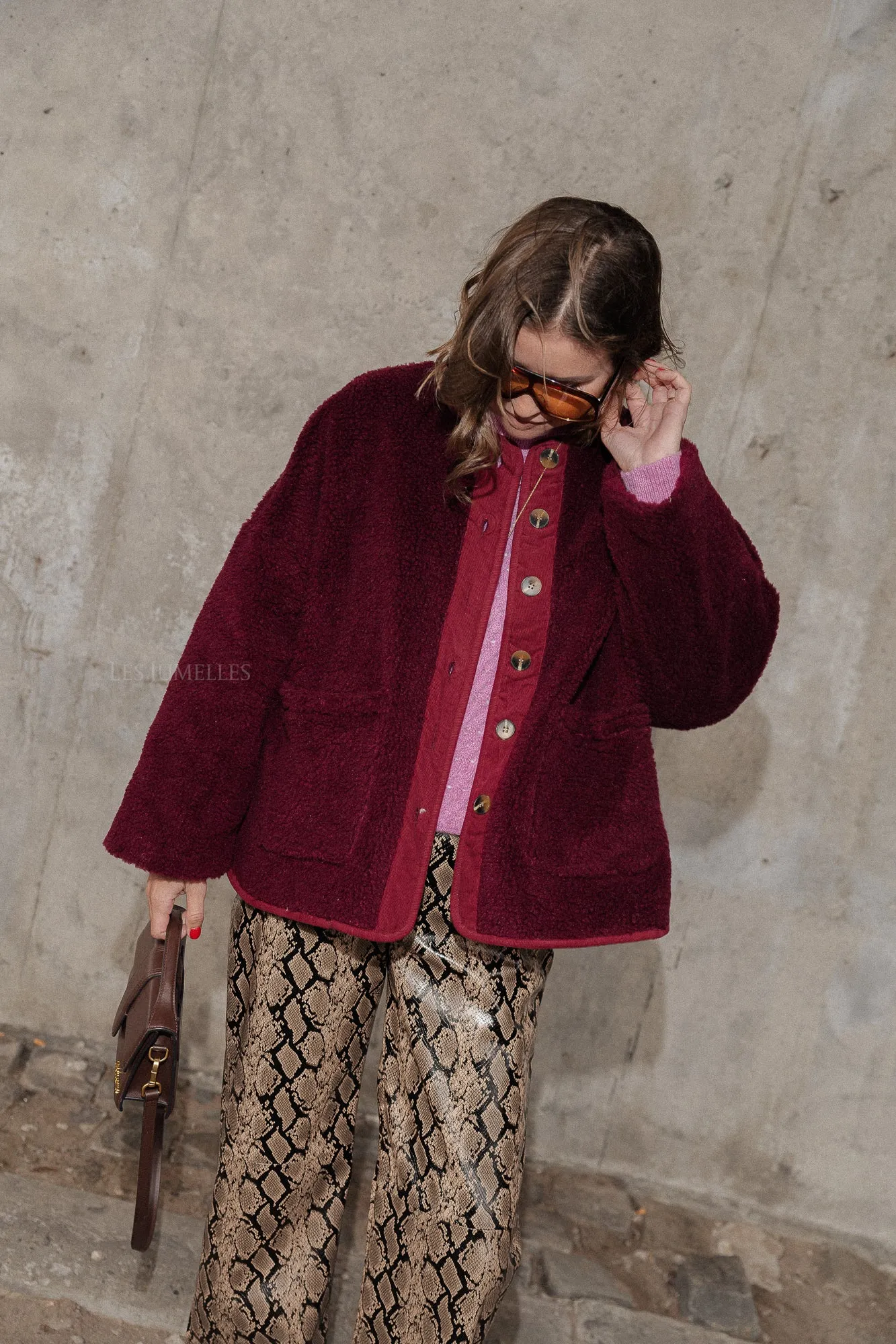 Oriane teddy jacket burgundy