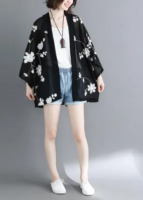 Plus Size Black Bat Wing Sleeve Summer Long Sleeve Cardigans