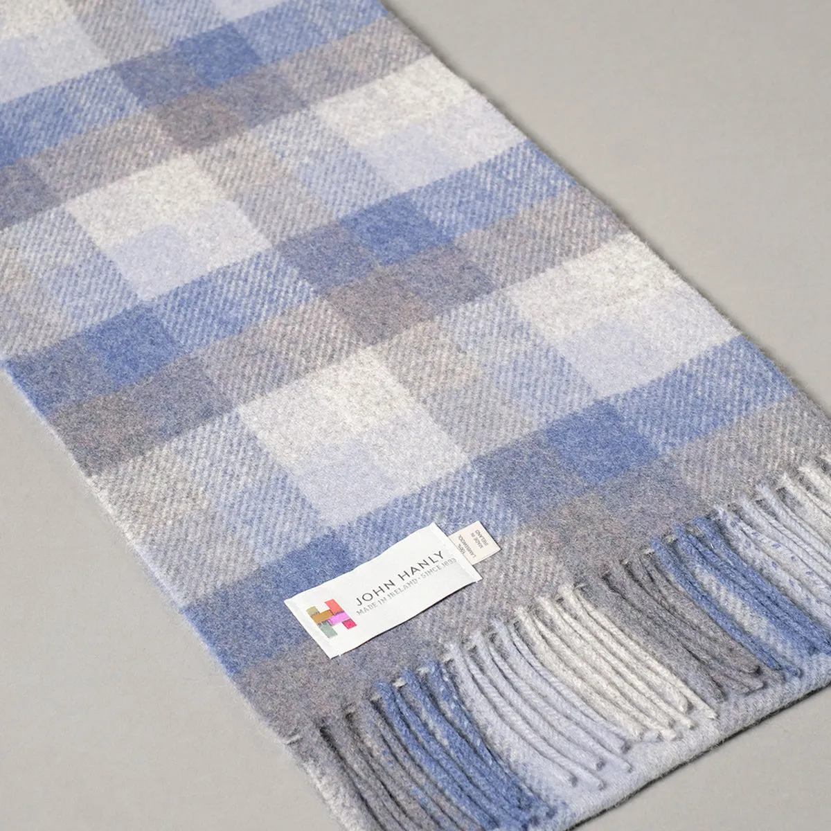 Pure Wool Scarf in Light Blue and Grey