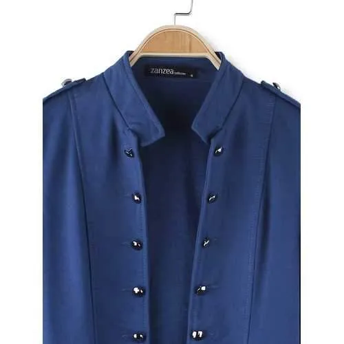 Solid Color Stand-up Collar Double Breasted Jacket Outerwear