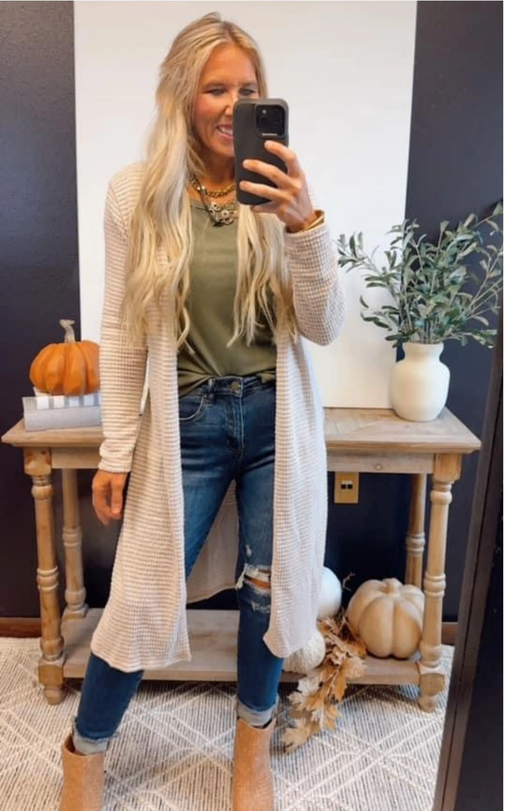 Solid Long Waffle Cardigan