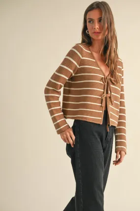 STRIPED TIED FRONT CARDIGAN