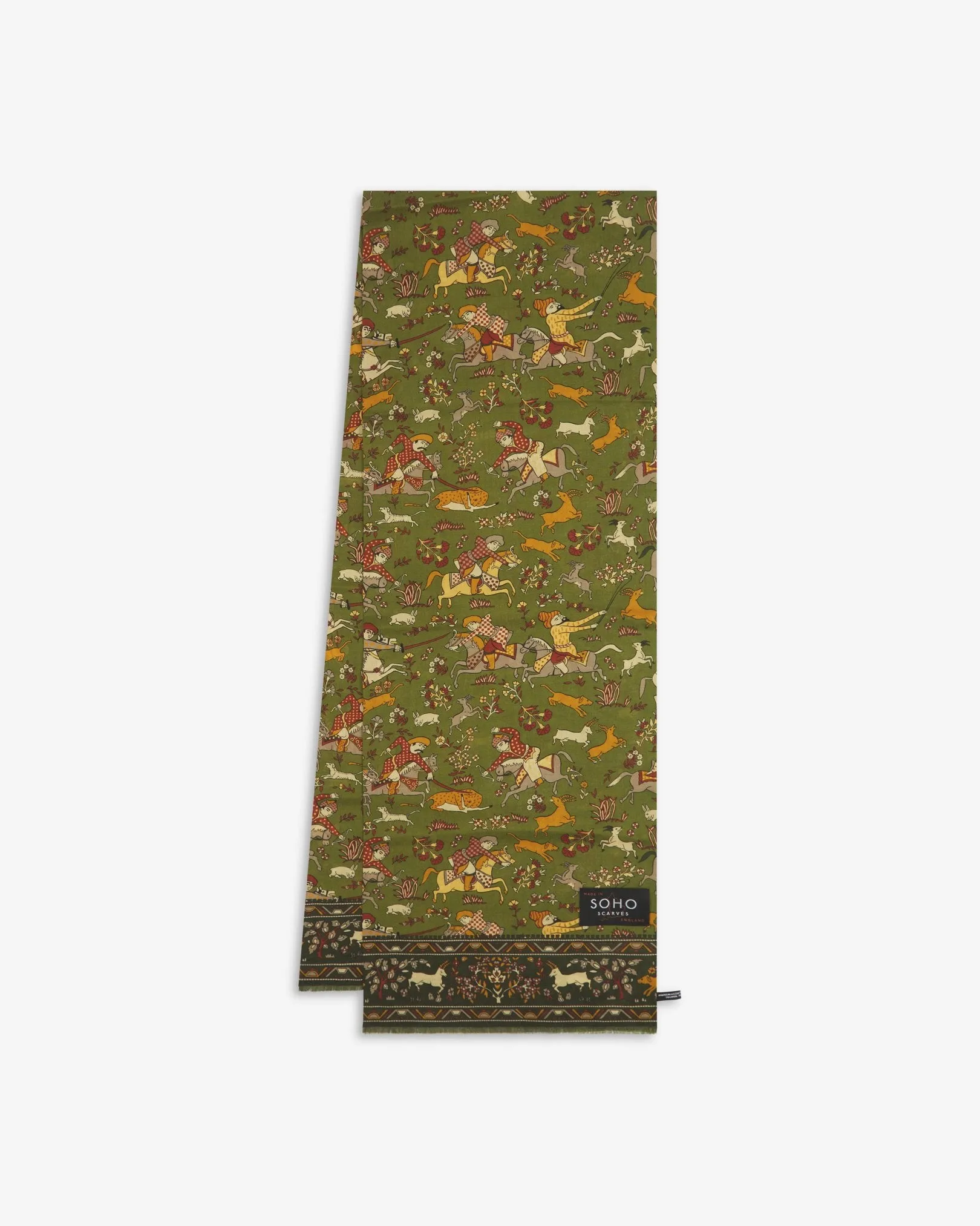 UK Wool and Silk Scarf - Hunters in Olive Green